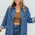 Blue Polka Dot Long Sleeve Collar Shift Tunic Denim Jacket - Damesmode Afbeelding 6 - Foto 6