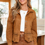 Thai Curry Solid Color Faux Suede Hollowed Detail Retro Style Jacket