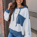 White Corded Colorblock Patch Pocket Drawstring Hooded Top - Foto 2