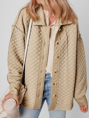 Jet Stream Solid Color Quilted Puffer Buttoned Shacket - Miniatuur