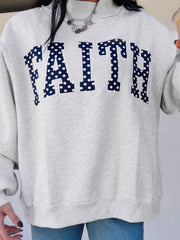 Light Grey High Neck Polka Dot Slogan Printed Baggy Sweatshirt - Miniatuur