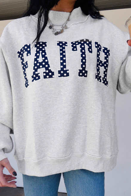 Light Grey High Neck Polka Dot Slogan Printed Baggy Sweatshirt