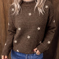 Pullover mit langen Ärmeln mit Chicory Coffee Blumenmuster und hohem Ausschnitt - Foto 1