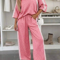 Pink Leopard Print Varsity Striped Detail 3/4 Sleeve Top Shift Pant Set - Foto 2
