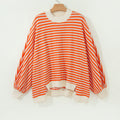 Maglietta a maniche lunghe oversize a righe a righe a righe arancioni con scollo tesserizzato - Foto 5