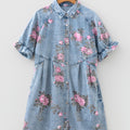 Dunkelblaues Denim-Kurzarmkleid mit Blumenmuster - Foto 5